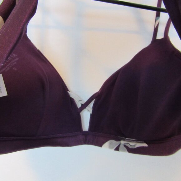 Athleta Dark Purple Floral Printed Bikini Top Small Strappy Padded Racerback - Picture 6 of 6